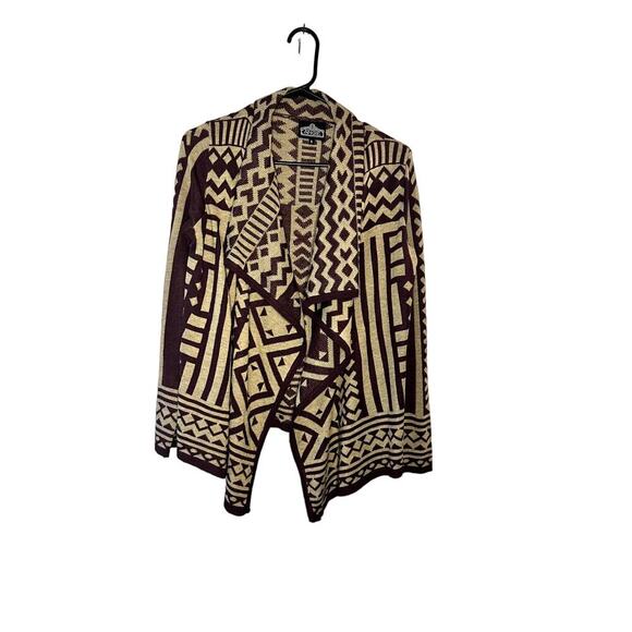 Angie aztec purple tan open front waterfall long sleeve cardigan Size Small - Picture 1 of 5